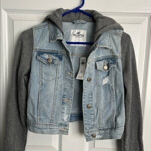 Hollister Blue and Gray Jean Jacket with Sporty Hoodie
